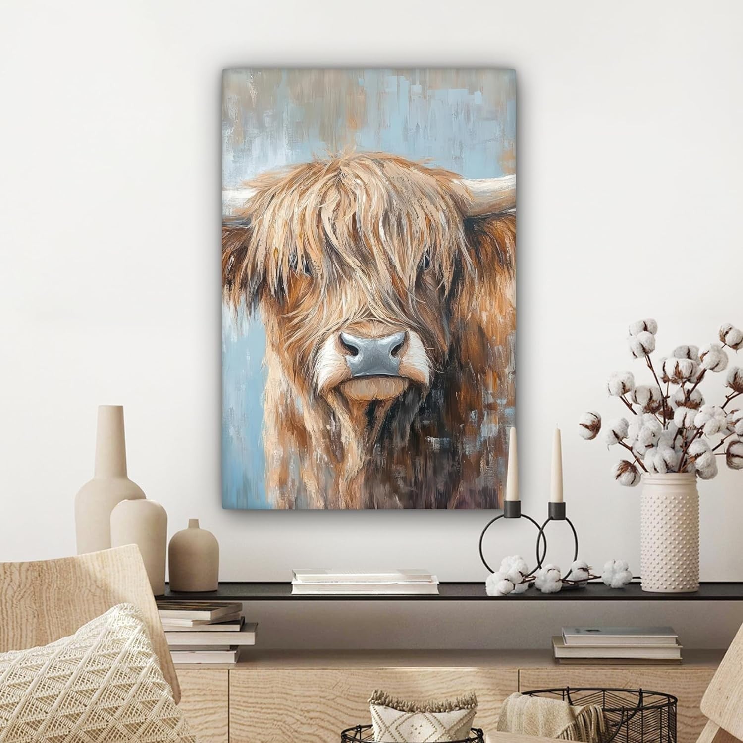 Highland Cow Canvas Wall Art 60x90cm Large Framed Farmhouse Print