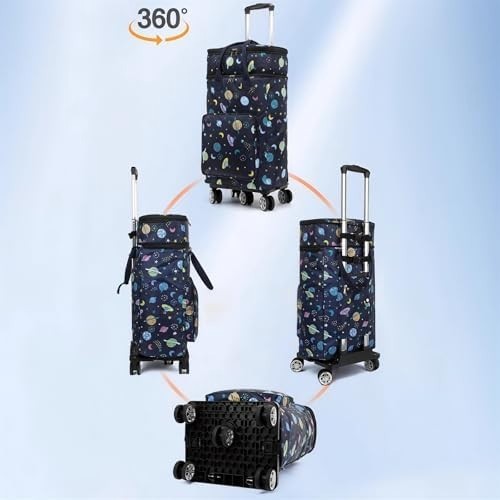 Insulated Folding Shopping Trolley Bag Wheels Telescopic Handle Black