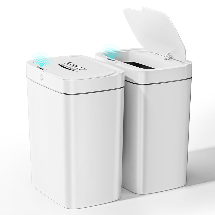 2 Pack 15L Touchless Sensor Bins Slim Waterproof Auto Lid White