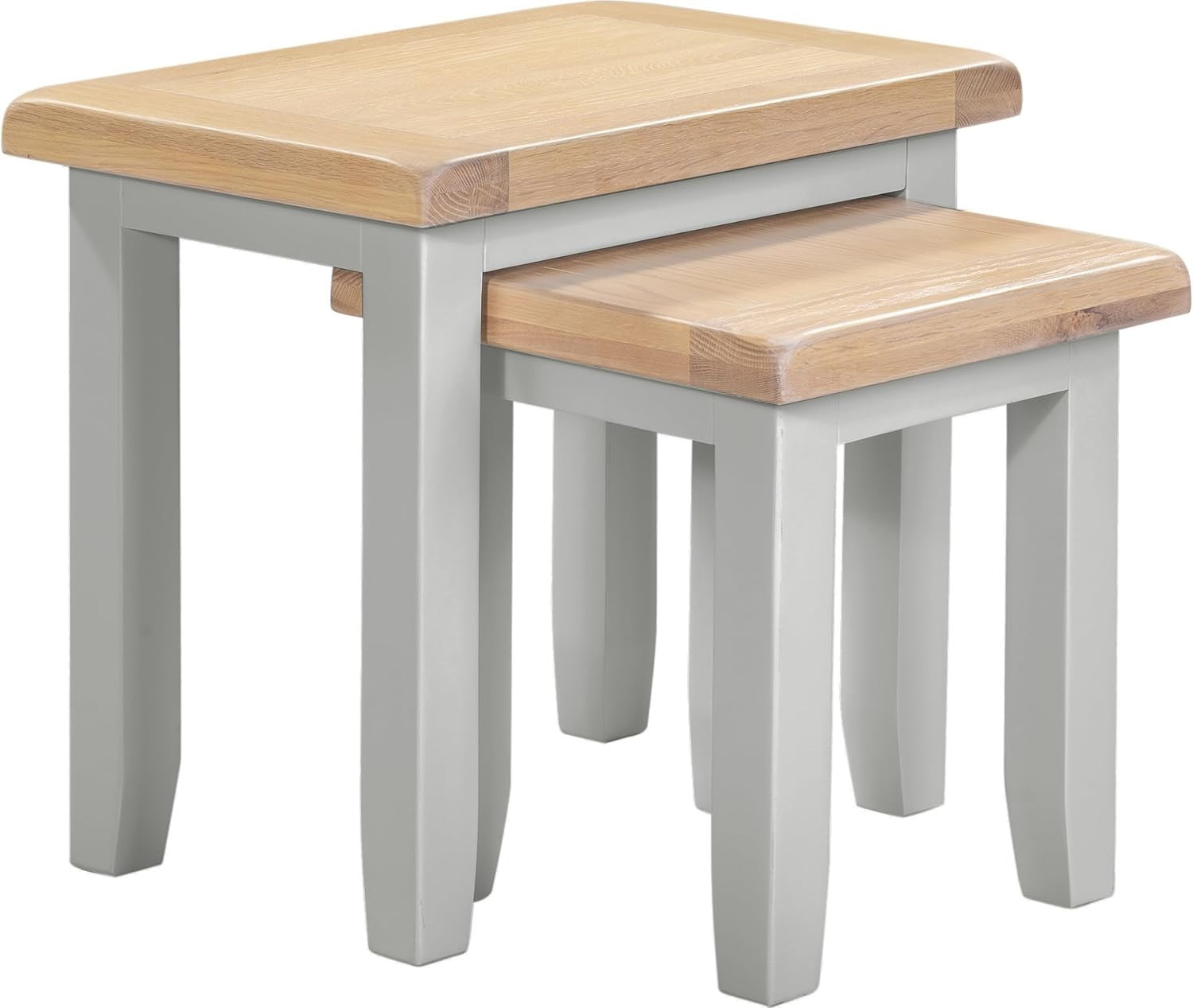 Nest of 2 Coffee Side Tables Farmhouse Pebble Grey Oak Wood Fully Assembled