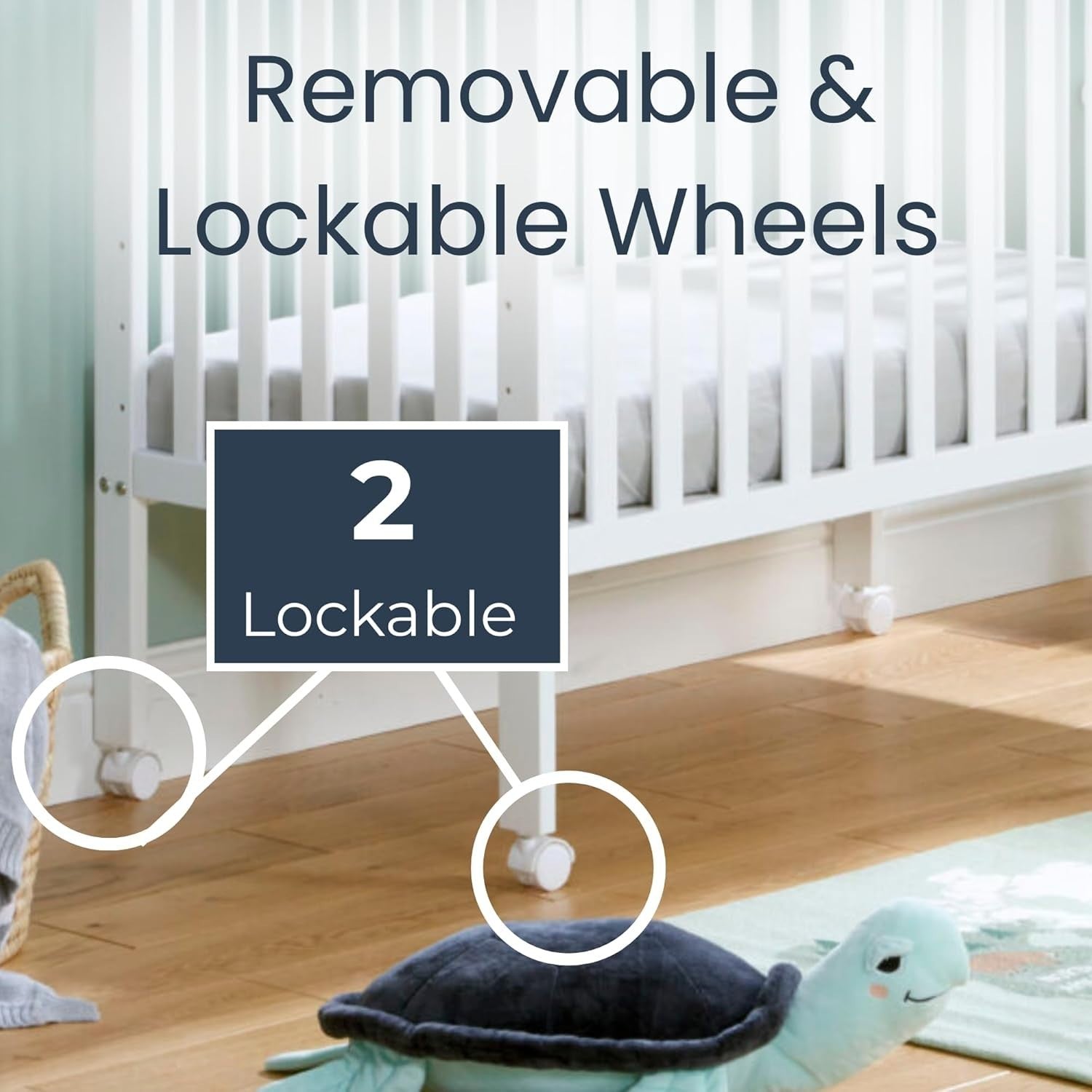 Space Saver Baby Cot Bed Adjustable Height with Wheels White Compact Crib White