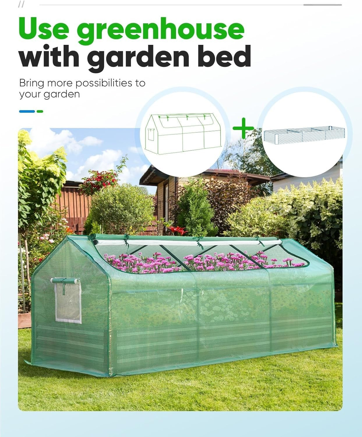 Portable Mini Greenhouse 241x91x91cm PE Cover with Mesh Windows & Zipper Door