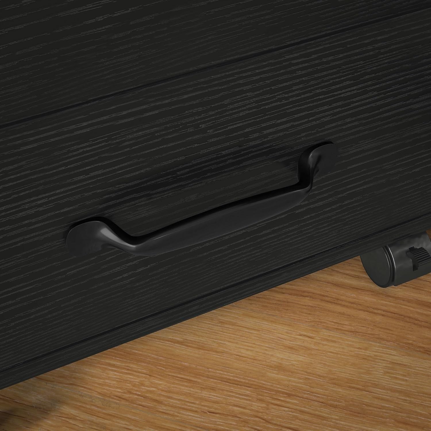 Black Wood Grain Rolling Drawer Cabinet 3 Tier Under Desk File Storage
