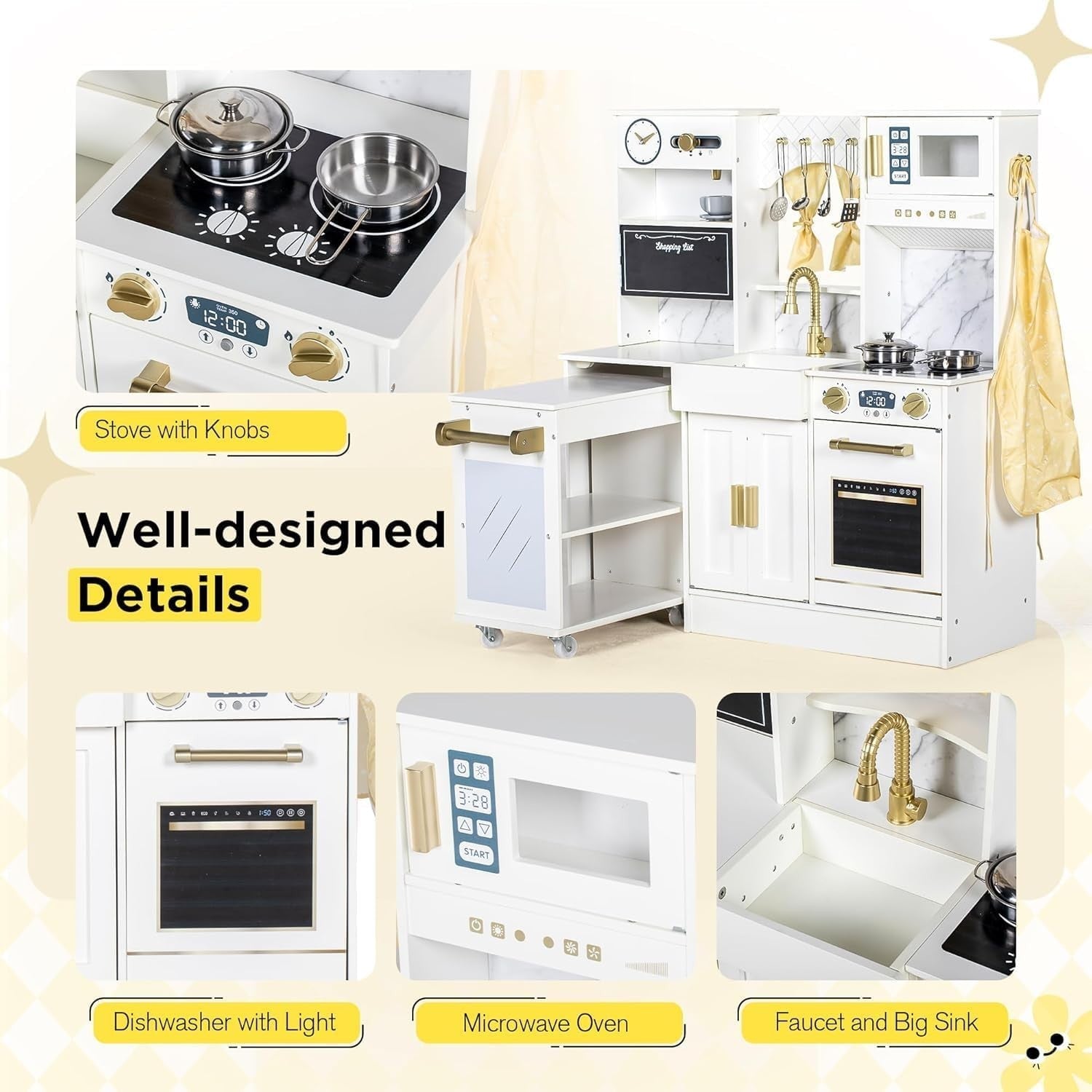 Wooden Kids Play Kitchen White Ice Maker Coffee Machine Toy Set