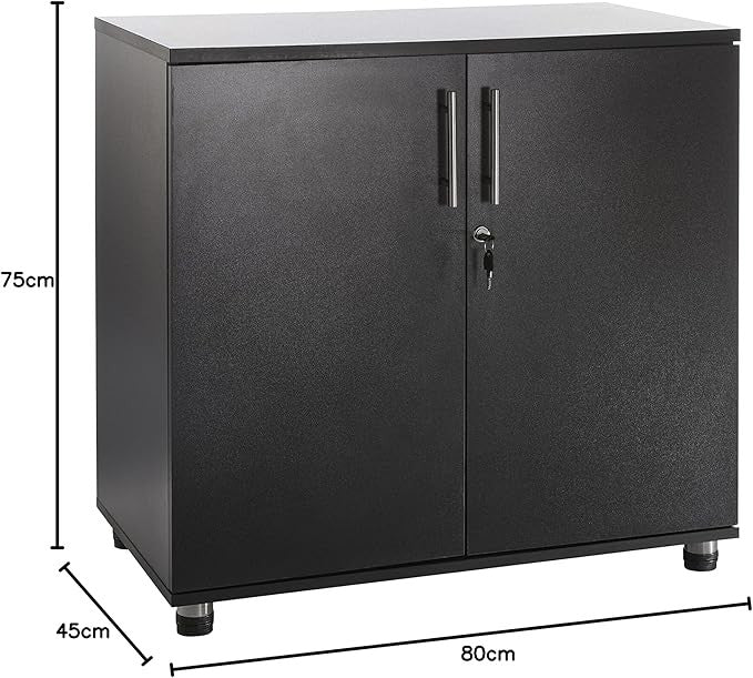 Black Metal Storage Cabinet 75CM with Lockable Doors Office Desk Cupboard