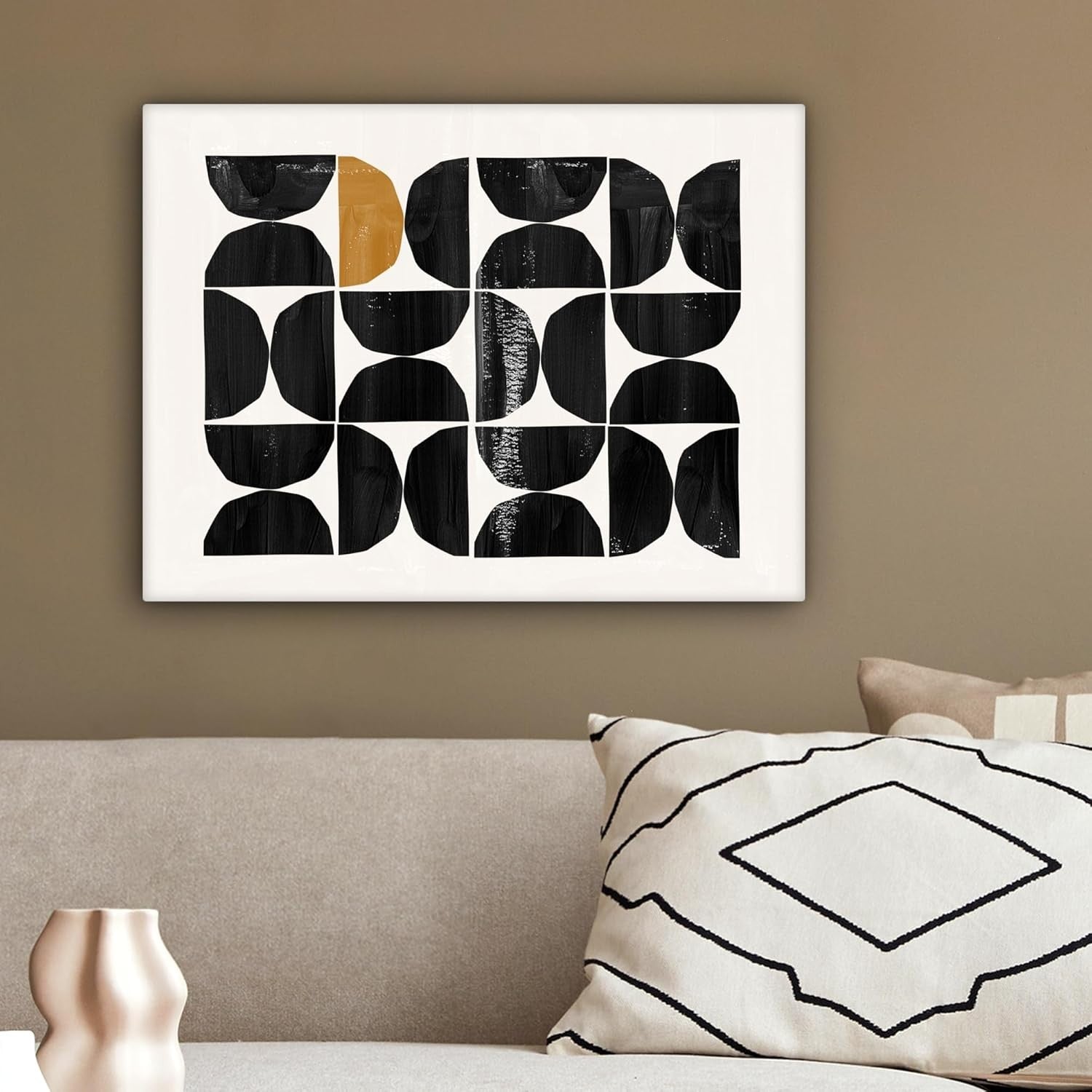 Black Beige Abstract Canvas Wall Art 40x30cm Framed Modern