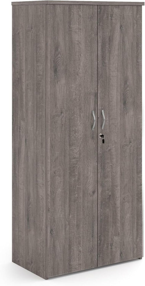 Grey Oak Storage Cupboard 2 Door Lockable Cabinet with 4 Adjustable Shelves