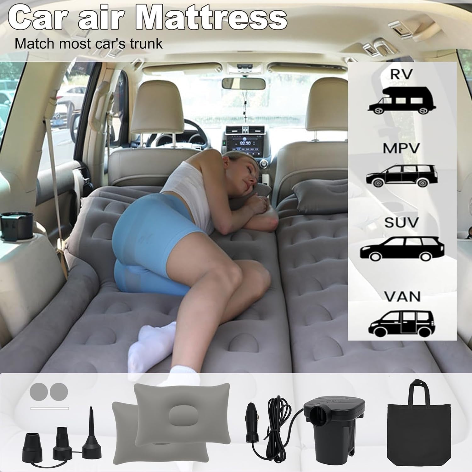 SUV Truck Inflatable Car Mattress 175×130×15CM with Electric Pump