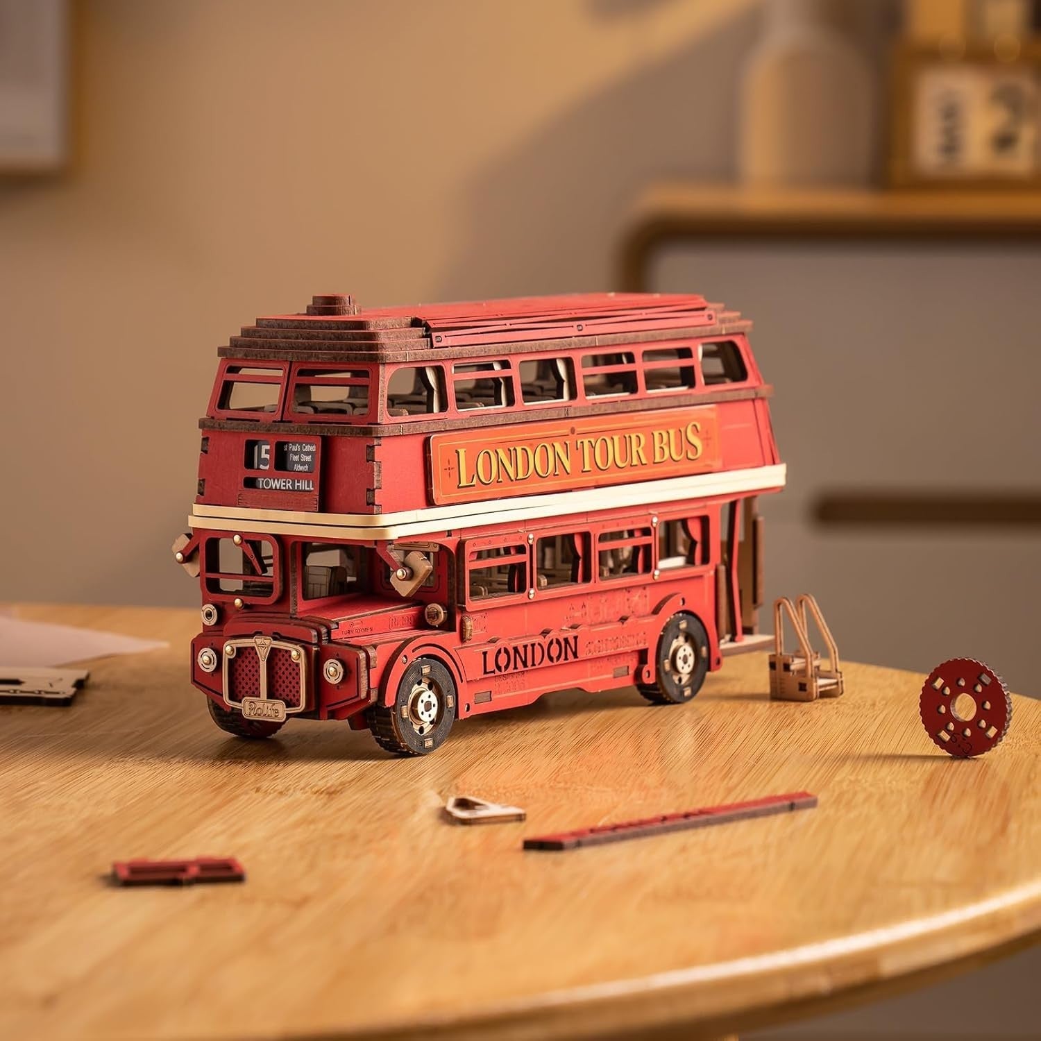 3D Wooden London Bus Model Kit DIY Puzzle for Adults Gift Home Decor