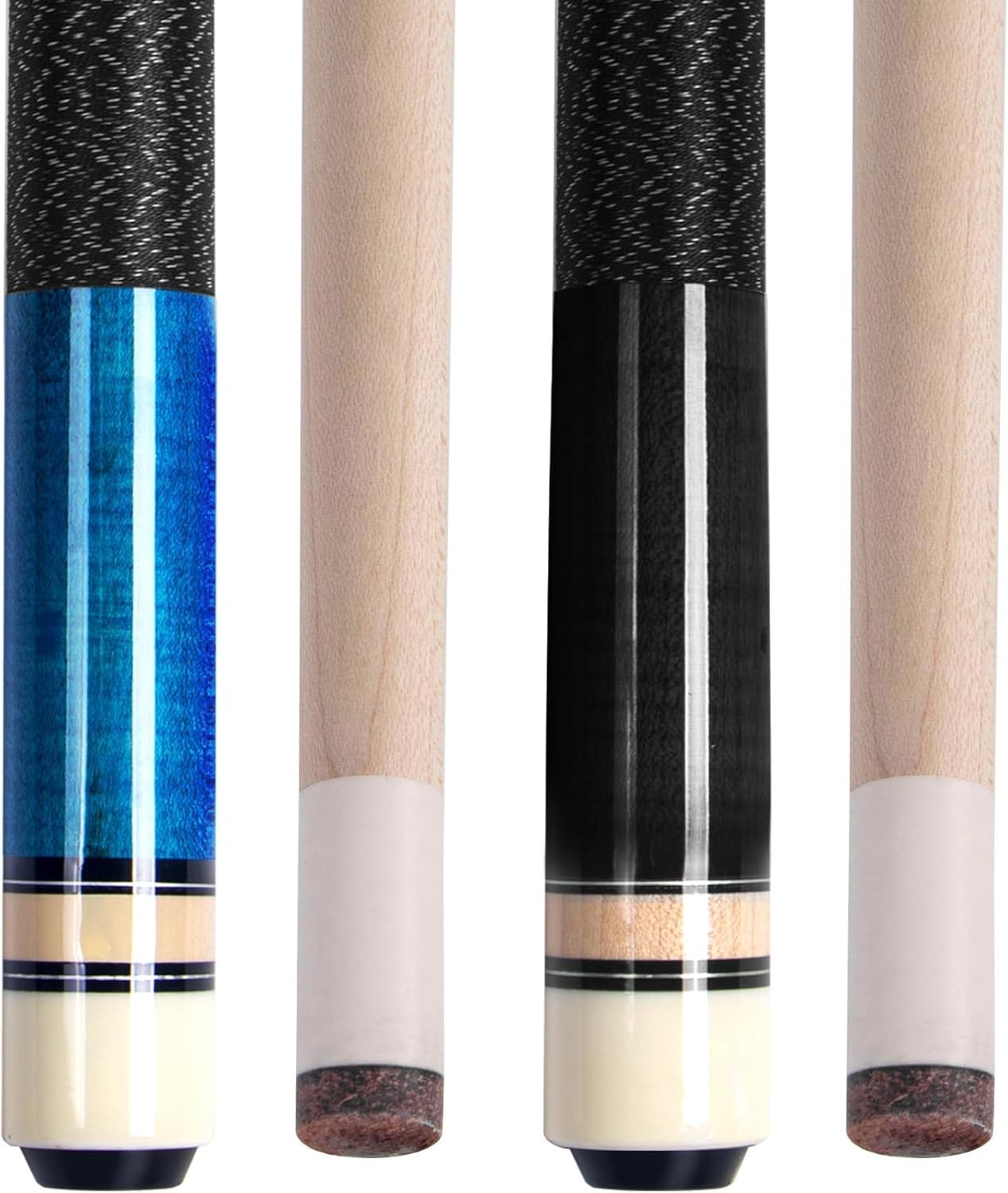 58in Pool Cue Set 2 Sticks 13mm Tip Maple 19oz & 21oz Linen Grip