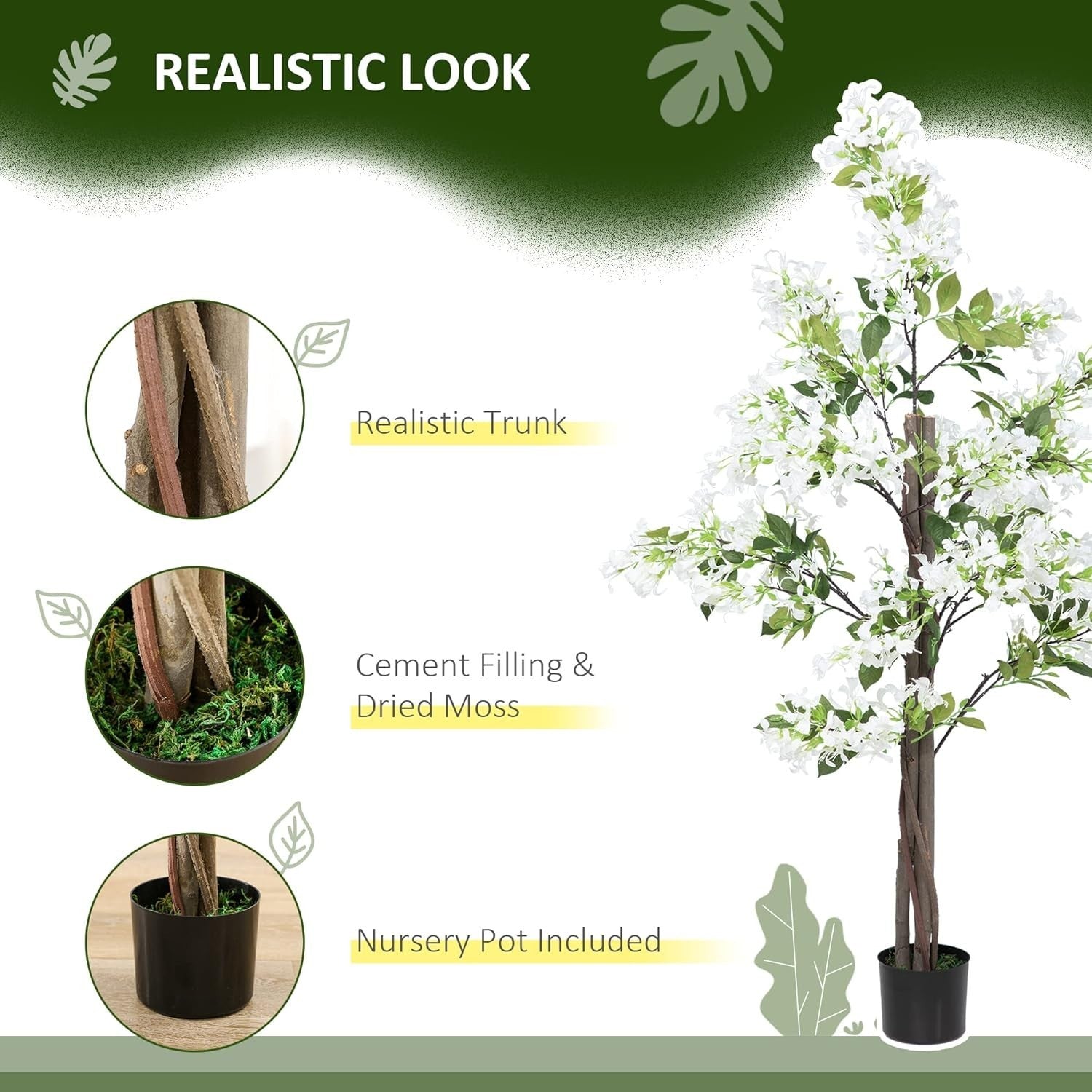 150cm Honeysuckle Flower Tree Artificial Plant White Blossoms Indoor Nursery Pot