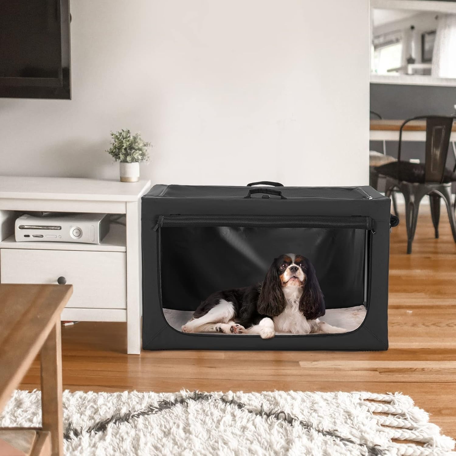 Soft Sided Travel Dog Crate with Thick Mat, Breathable Mesh, Foldable 61x46x43cm