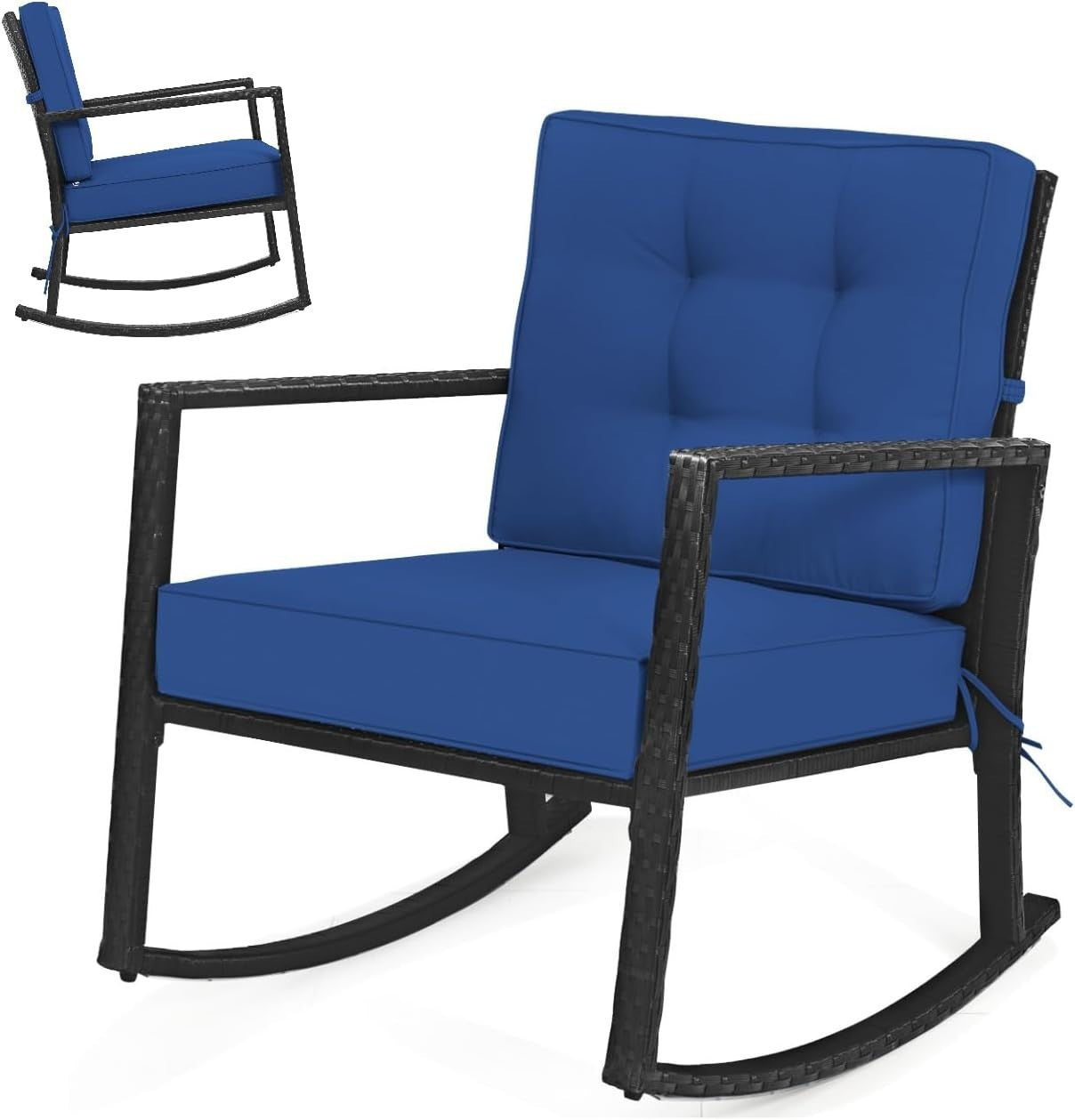 Outdoor Rocking Chair with Cushions & Wide Armrests for Patio Comfort