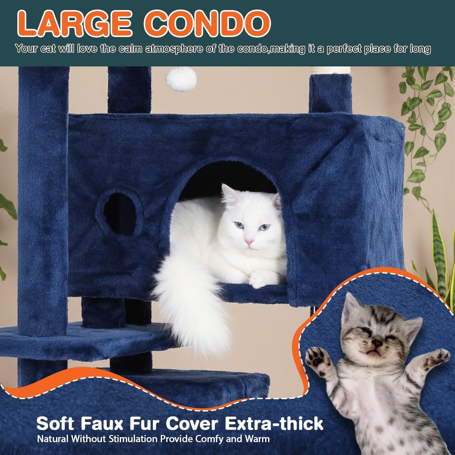 Navy Blue Multi Level Cat Tree Tower 139cm with Condo Scratching Posts Play Cent