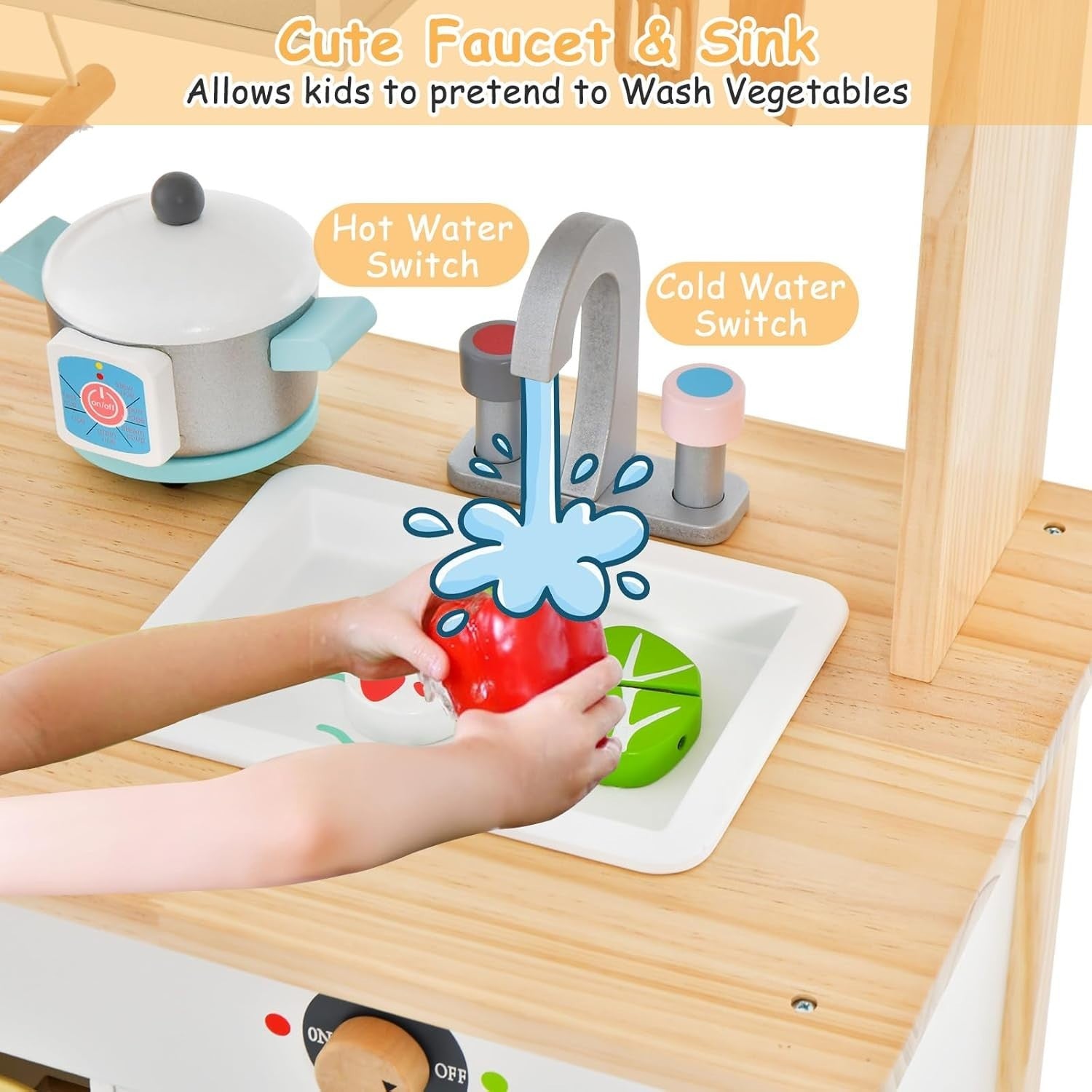 Wooden Kids Play Kitchen Chef Set Microwave Washer Toy Kitchen