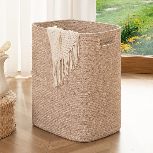Large Woven Laundry Basket with Handles 16x13x22in Cotton Storage Hamper