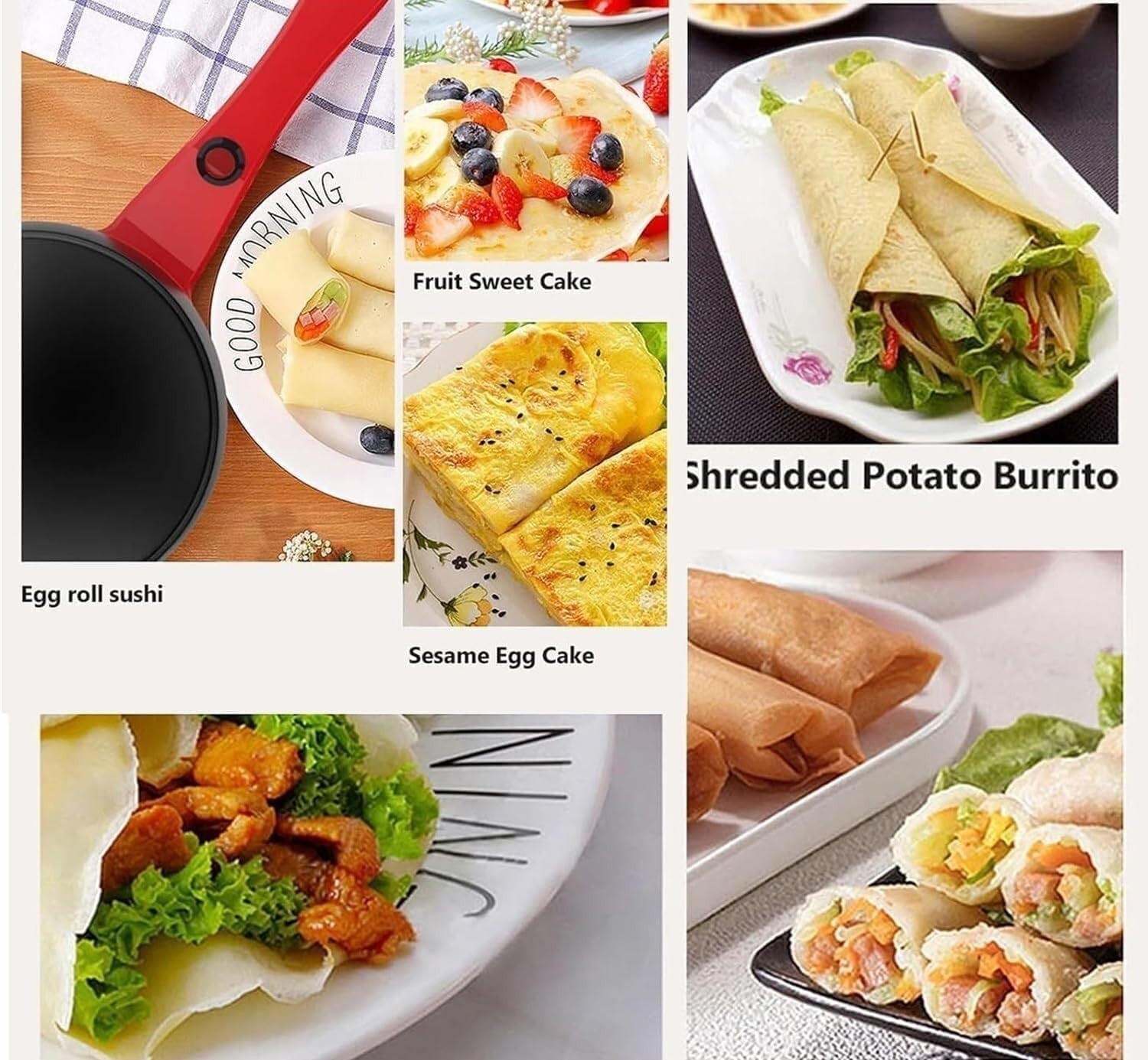 Electric Crepe Maker 600W Non-Stick Pancake Frying Pan 20cm Auto Temp Control
