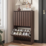 Slim Wooden Shoe Storage Cabinet 2 Flip Drawers Ventilated Modern Unit Walnut