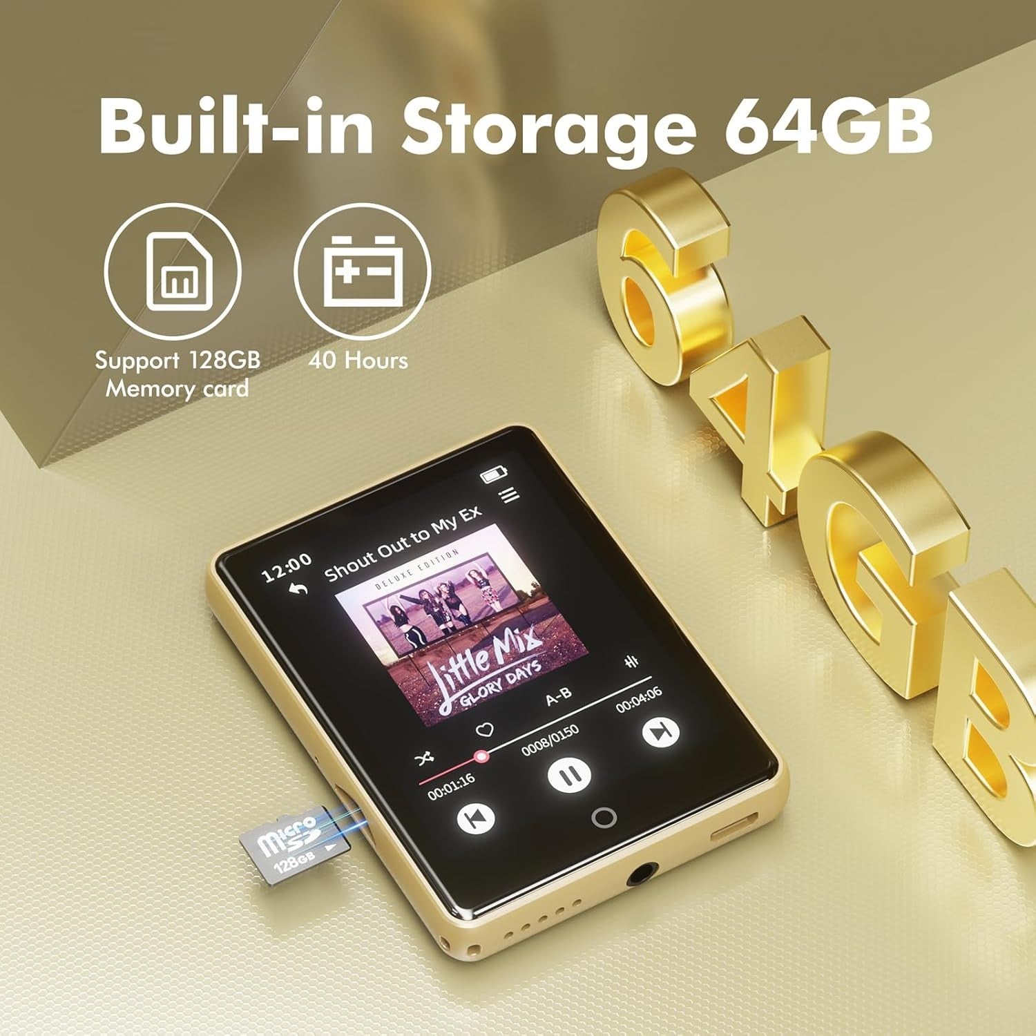 Bluetooth 5.3 64GB 2.8″ Touch MP3 Player for Kids Speaker & FM Radio 128 GB Card