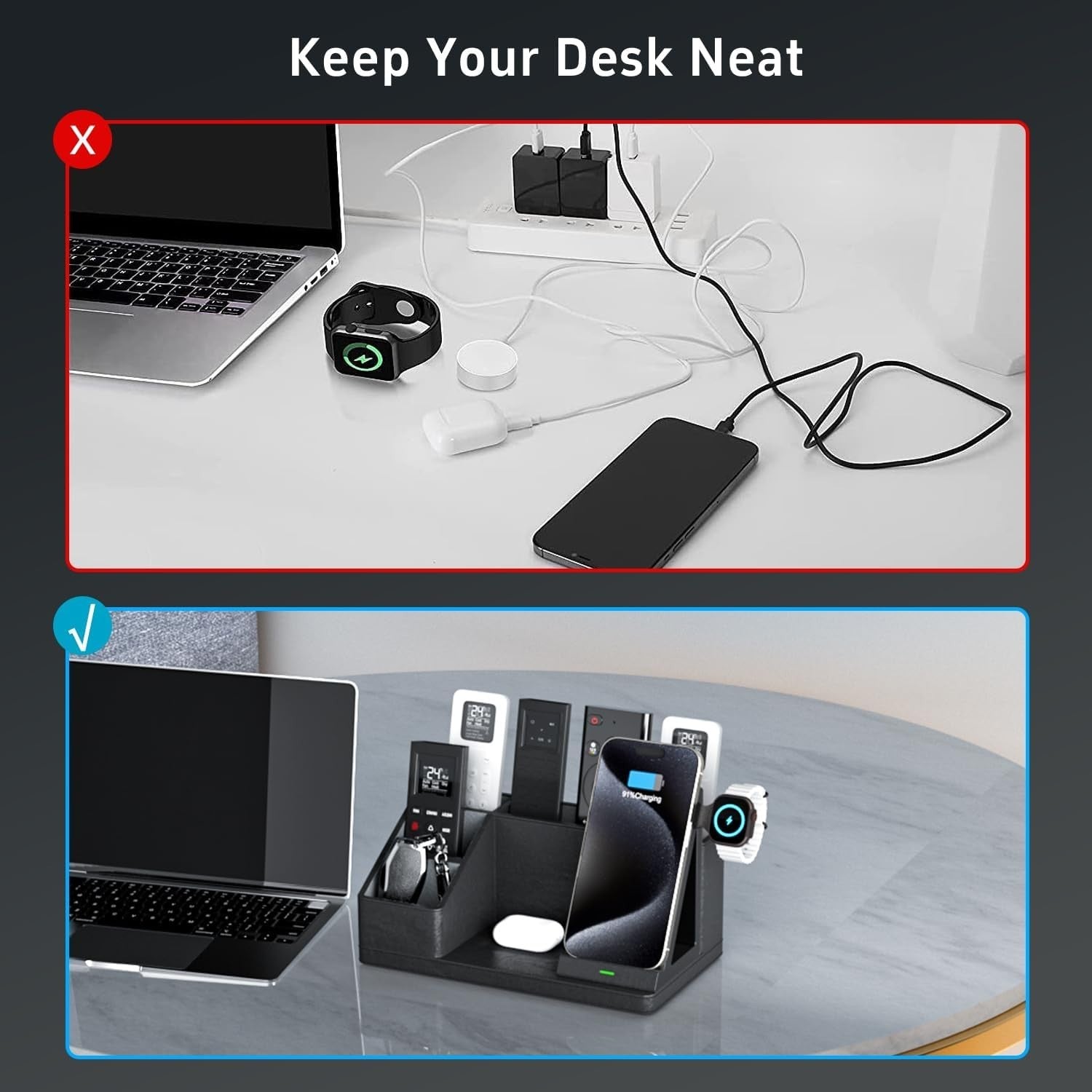 3-in-1 Wireless Desk Organiser with Fast Charger – Pen & Phone Station