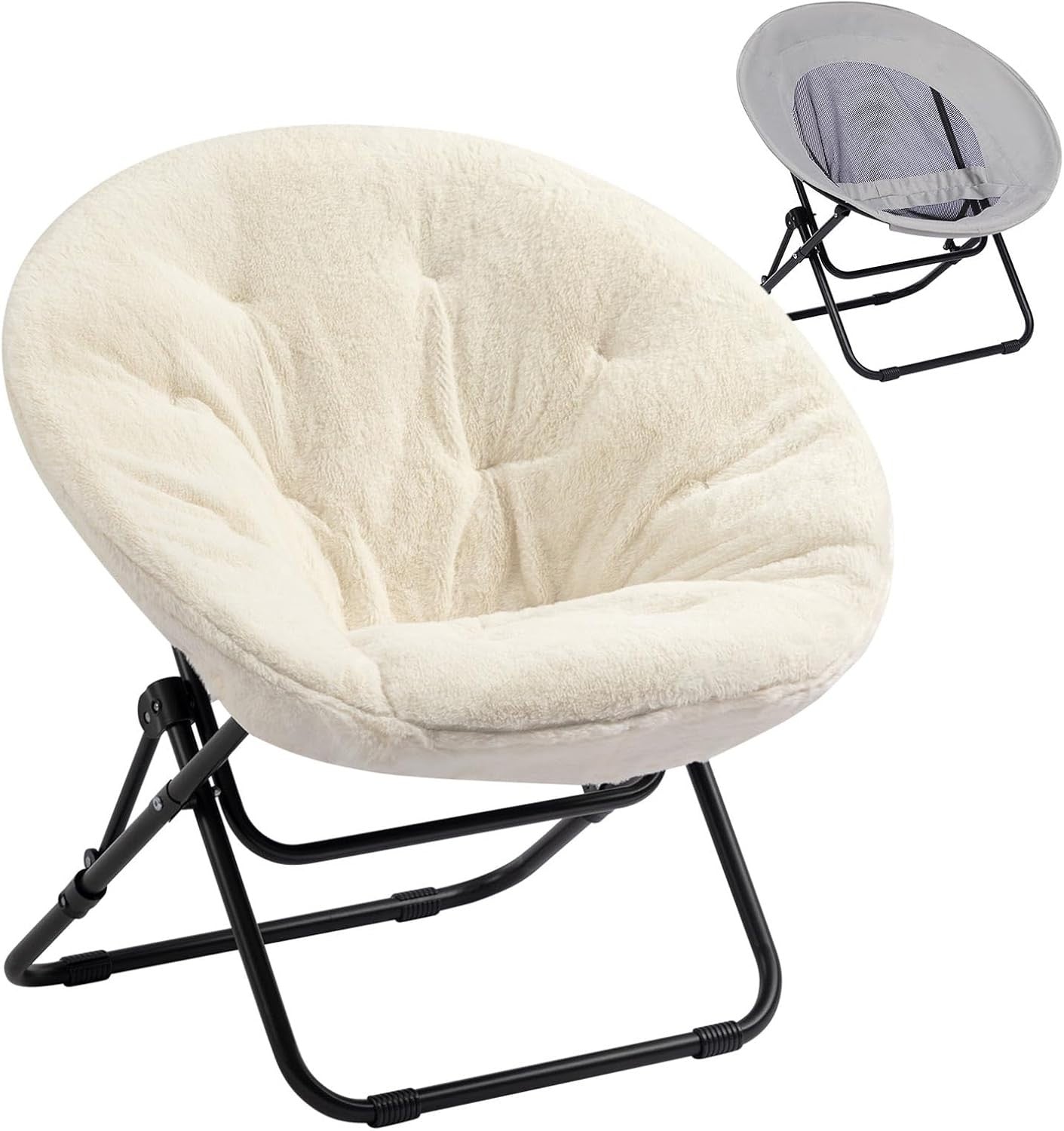 Folding Plush Saucer Chair - Cozy Small Round Armchair for Living Room Bedroom