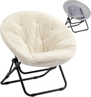 Folding Plush Saucer Chair - Cozy Small Round Armchair for Living Room Bedroom