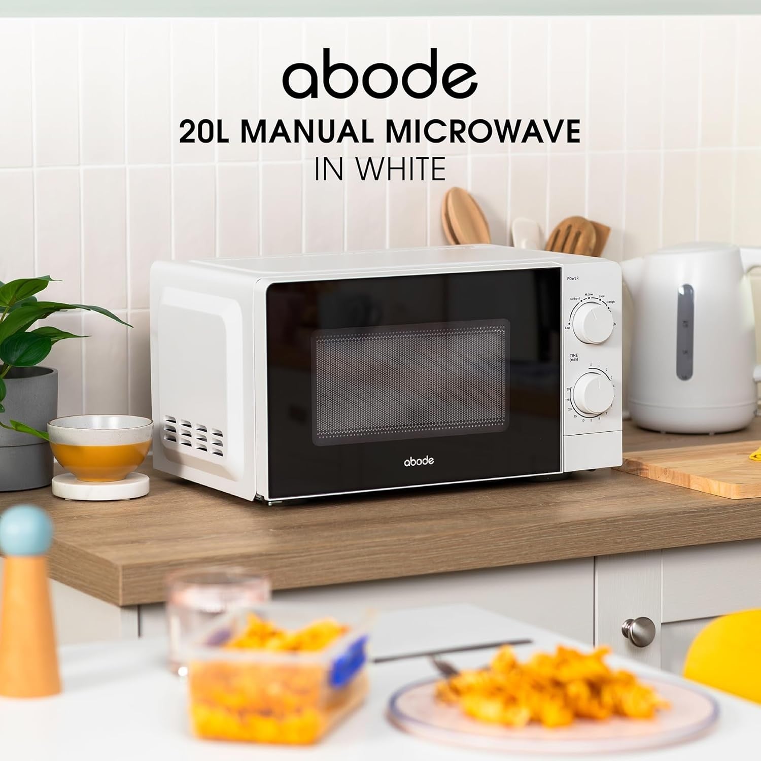 White 20L 700W Manual Microwave Oven 5 Power Levels Defrost