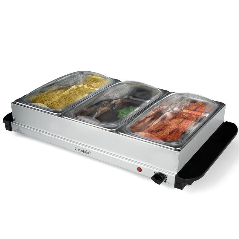 Electric Buffet Food Warmer Server 3x2.5L Hot Plate Adjustable Temp Tray