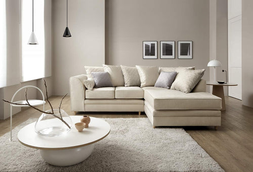 Cream Right Hand L Shape Corner Sofa Velvet Water-Repellent Modern Comfort