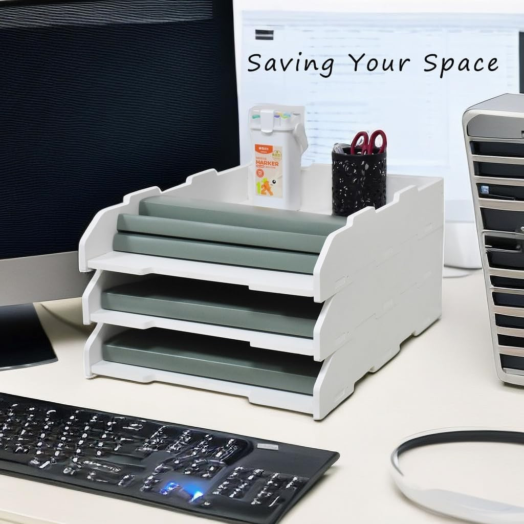 A3 3-Tier Desk File Organizer | Desktop Paper Tray Storage | Office & Home