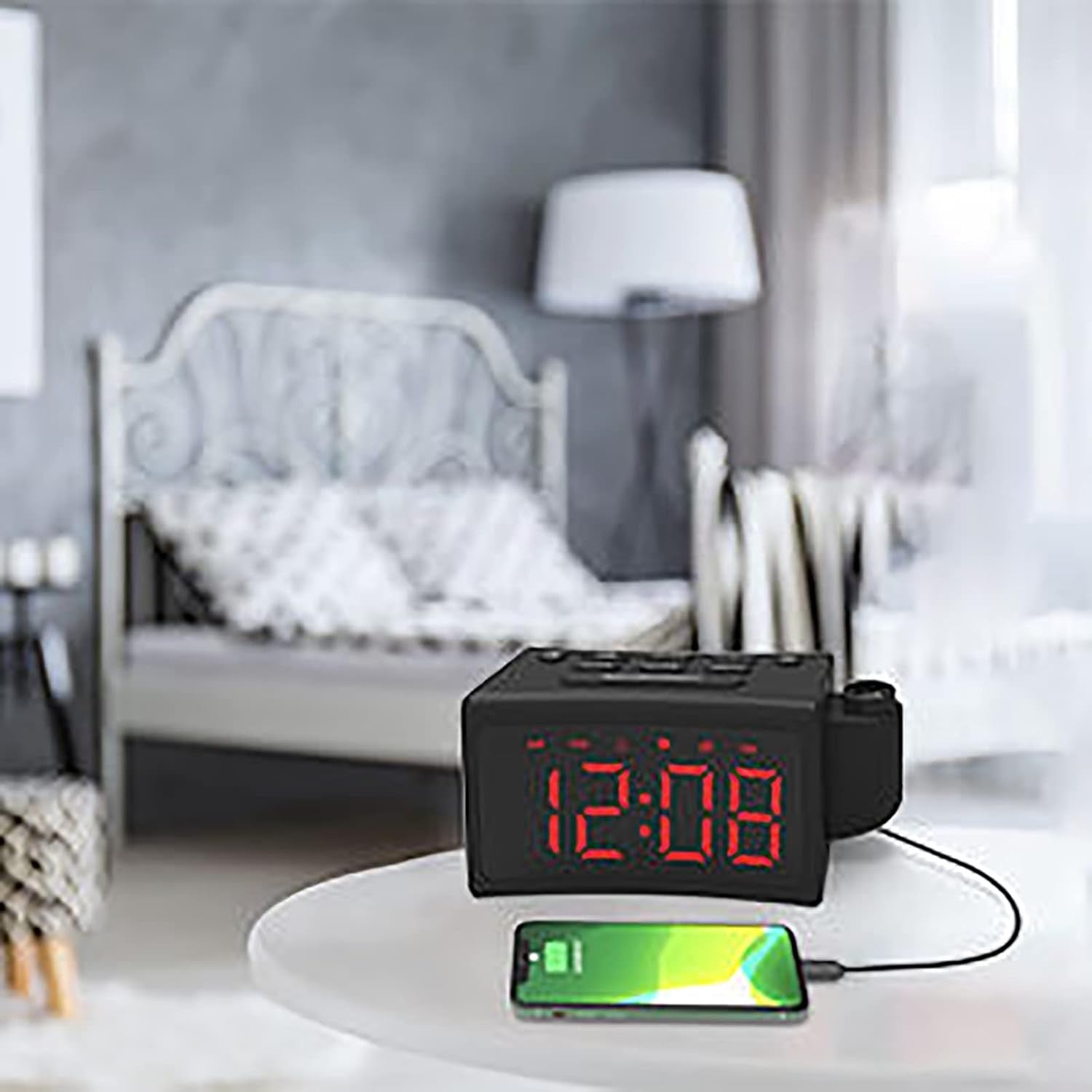 Vibrating Alarm Clock Bed Shaker Projection FM Radio Loud Dual Alarm