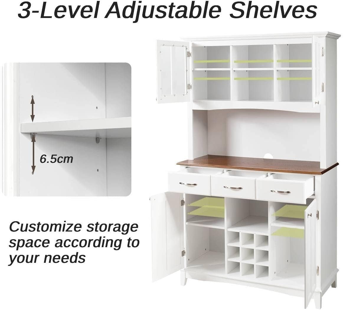 White Kitchen Storage Cabinet 4 Cabinets 3 Drawers 9 Wine Slots 185cm