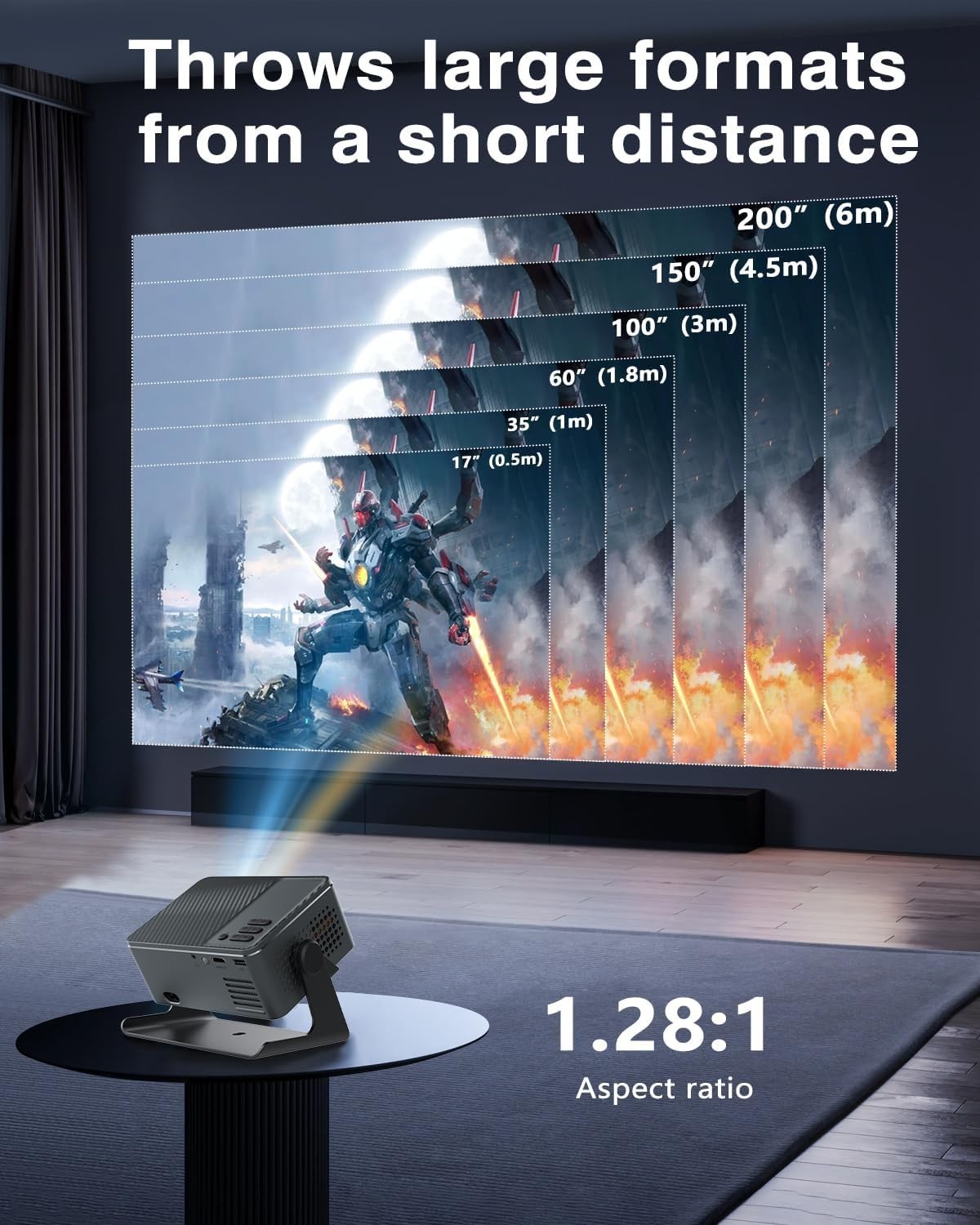 Mini Smart Projector Android 13 WiFi Bluetooth 4K Support 180° Rotate