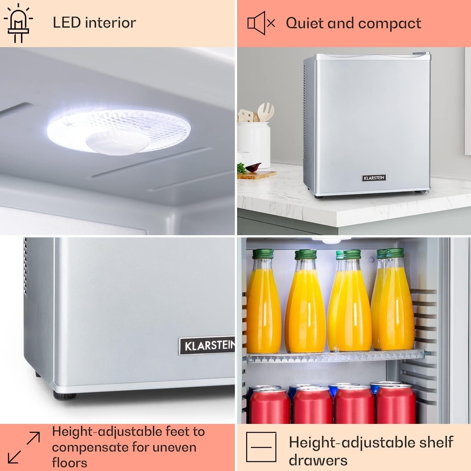 23L Mini Fridge Silver Portable Cooler and Drinks Fridge Adjustable Shelves
