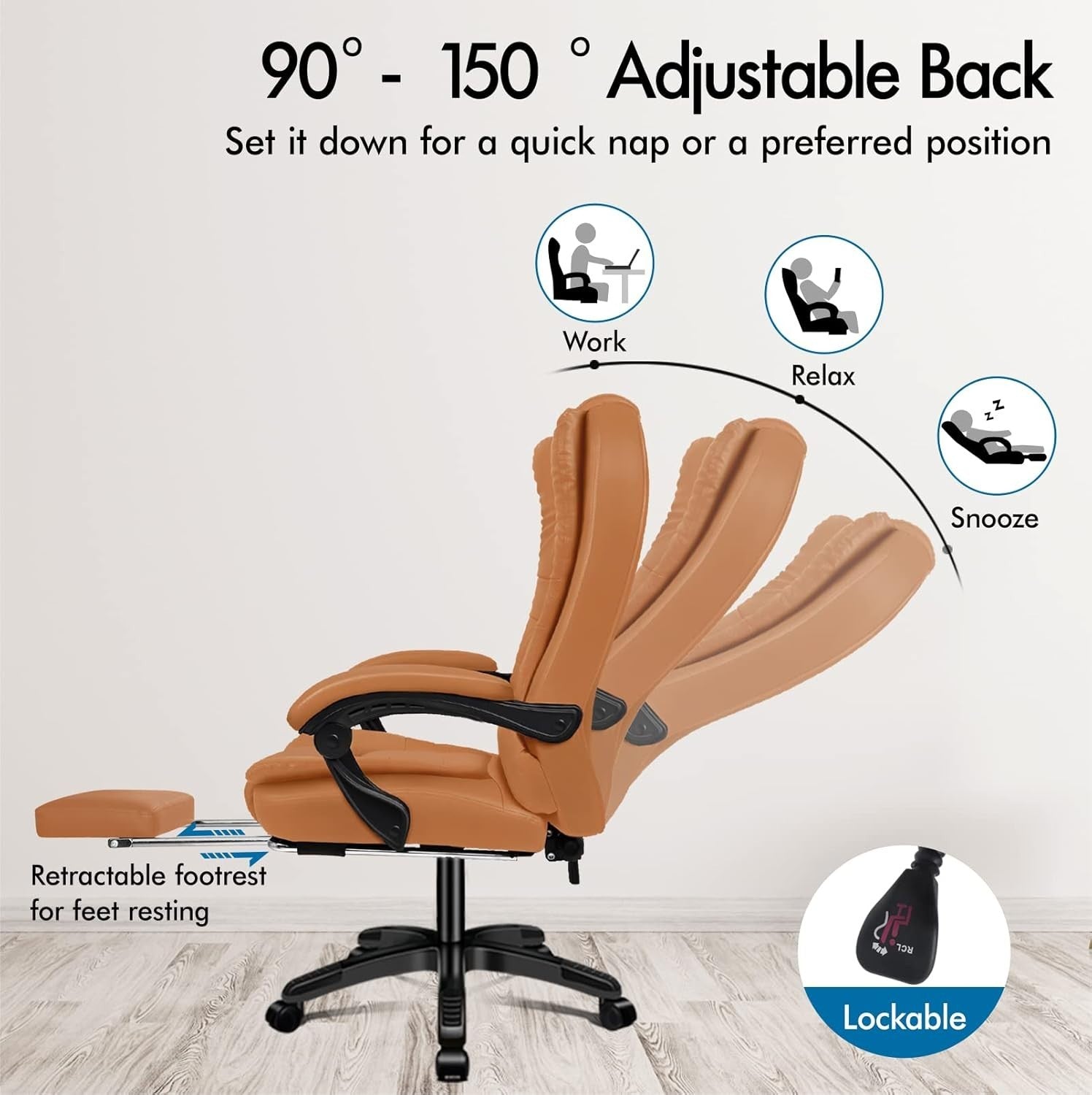 Brown Massage Office Chair Heated 8-Point Recliner Footrest Ergonomic PU