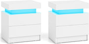 Set of 2 LED Bedside Tables, High Gloss Nightstands with RGB Lights & Drawers