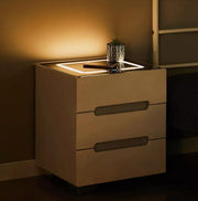 Modern LED Bedside Table with Wireless Charging, 3 Drawers, MDF, 50cm