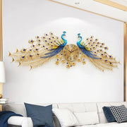 Large Twin Peacock Wall Clock 156cm Luxury Metal Art Silent Modern Home Decor