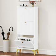Slim White Shoe Cabinet with 3 Flip Drawers & Adjustable Dividers, Space-Saving