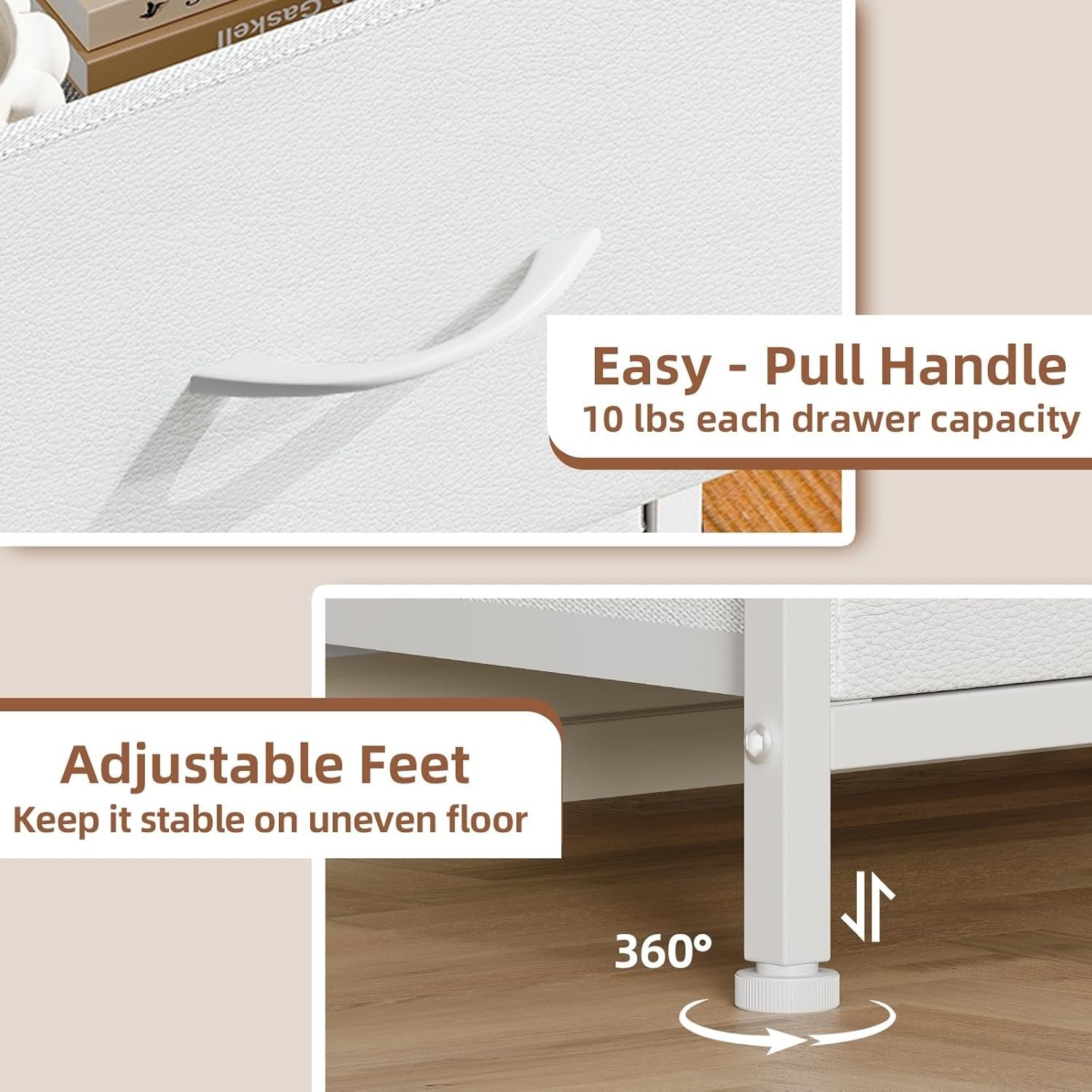 Set of 2 White Bedside Tables with Fabric Drawers – Modern Nightstands