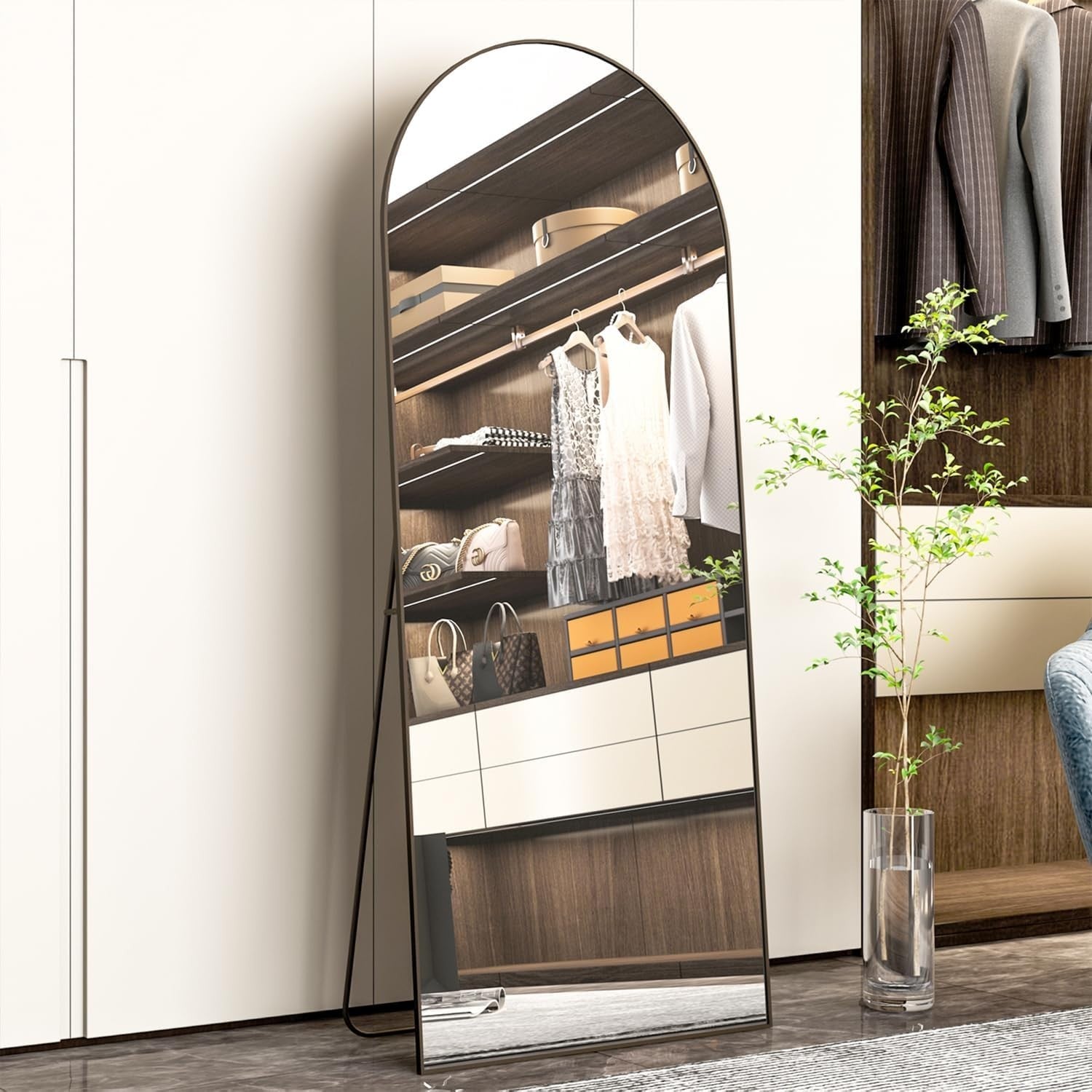 65"x24" Full Length Mirror Arched Black HD Glass Standing or Wall Mount