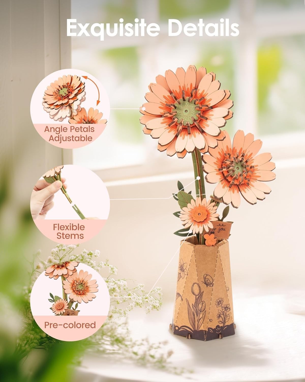 DIY Wooden Flower Puzzle Kit – Buildable Blooming Decor Gift for Adults