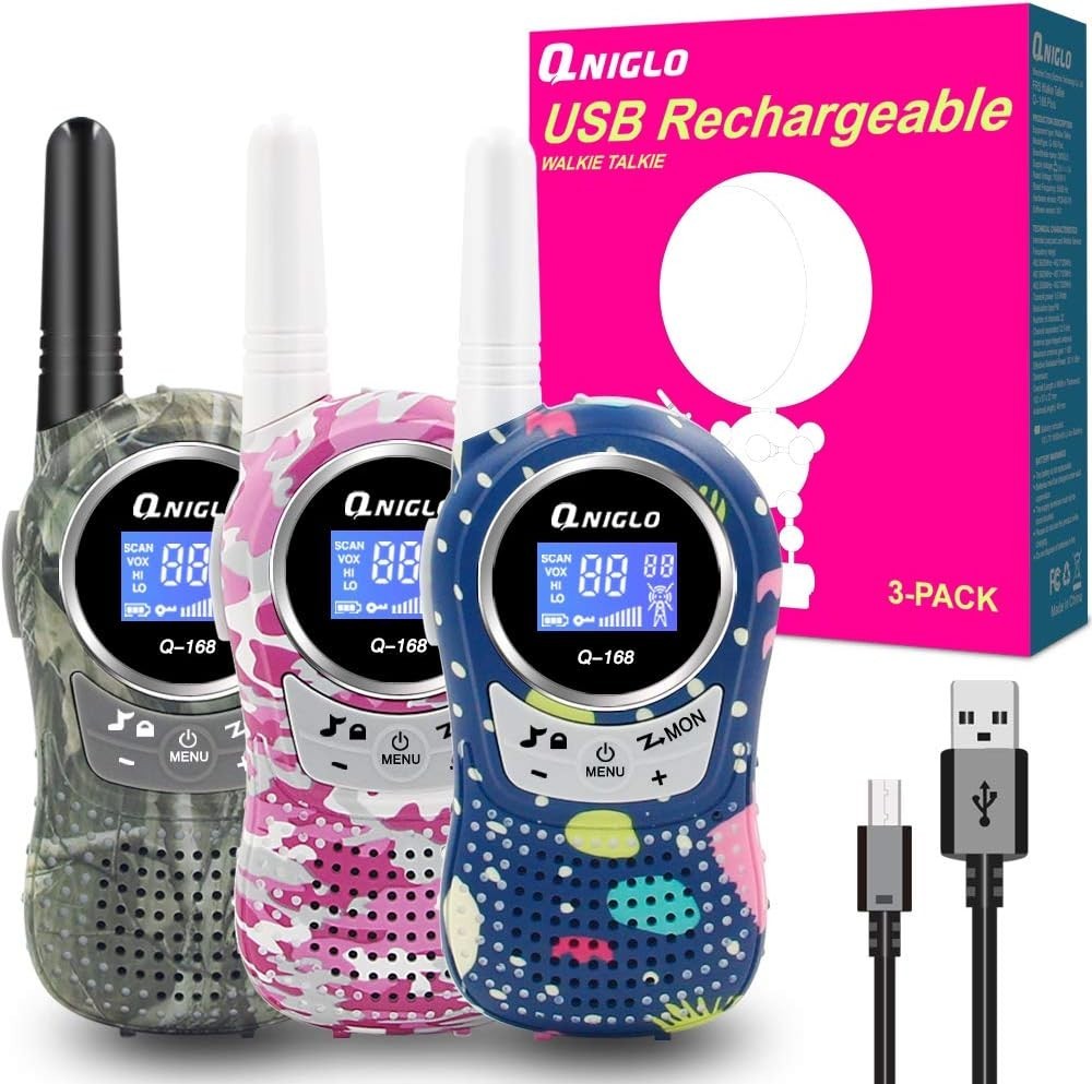 Kids Rechargeable Walkie Talkies 3 Pack 2 Mile Range VOX PMR 8 Channel