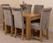 6 Seater Solid Oak Dining Table Set with Grey Fabric Chairs 125x80cm