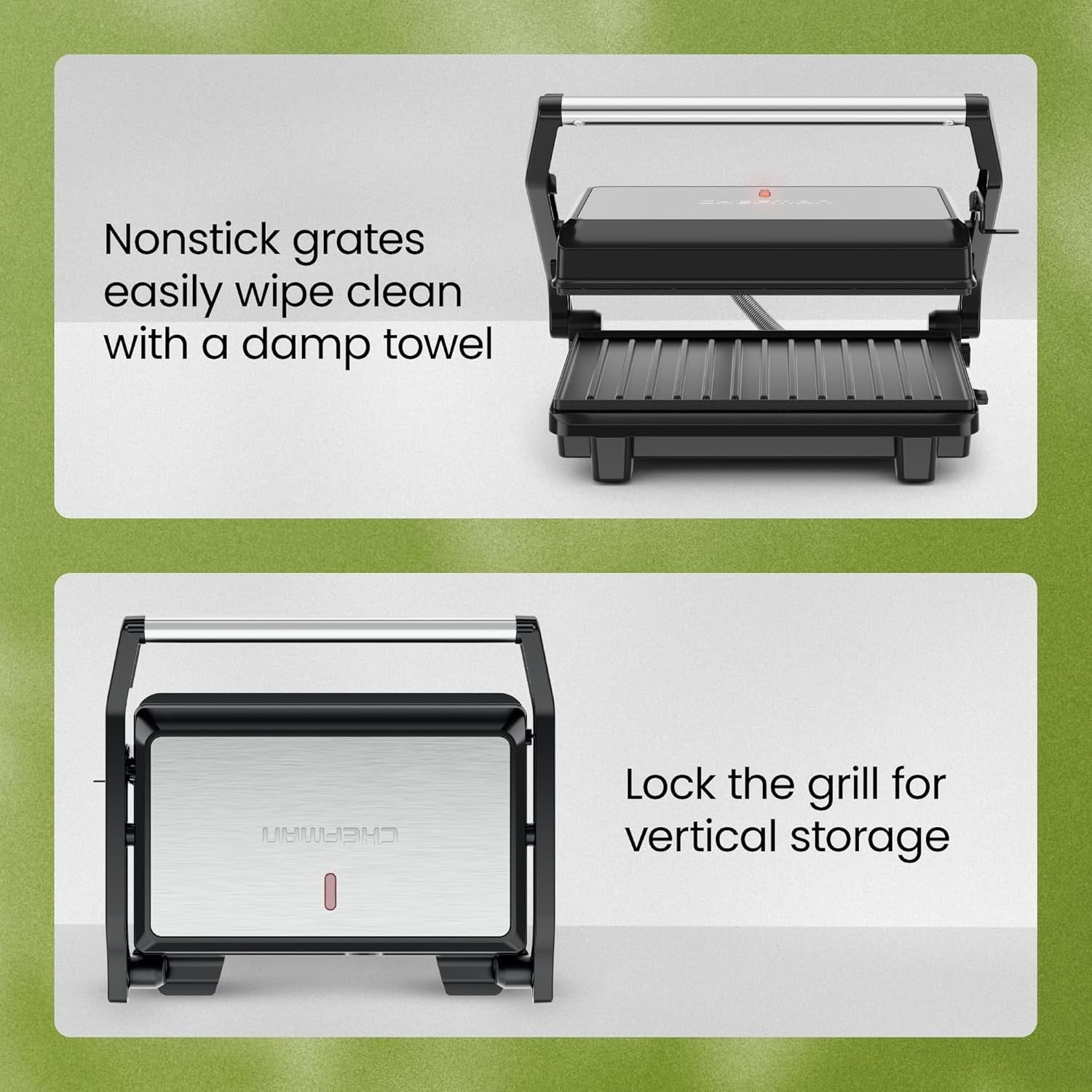 2-Slice Panini Press & Indoor Grill, Floating Hinge, Nonstick Plates