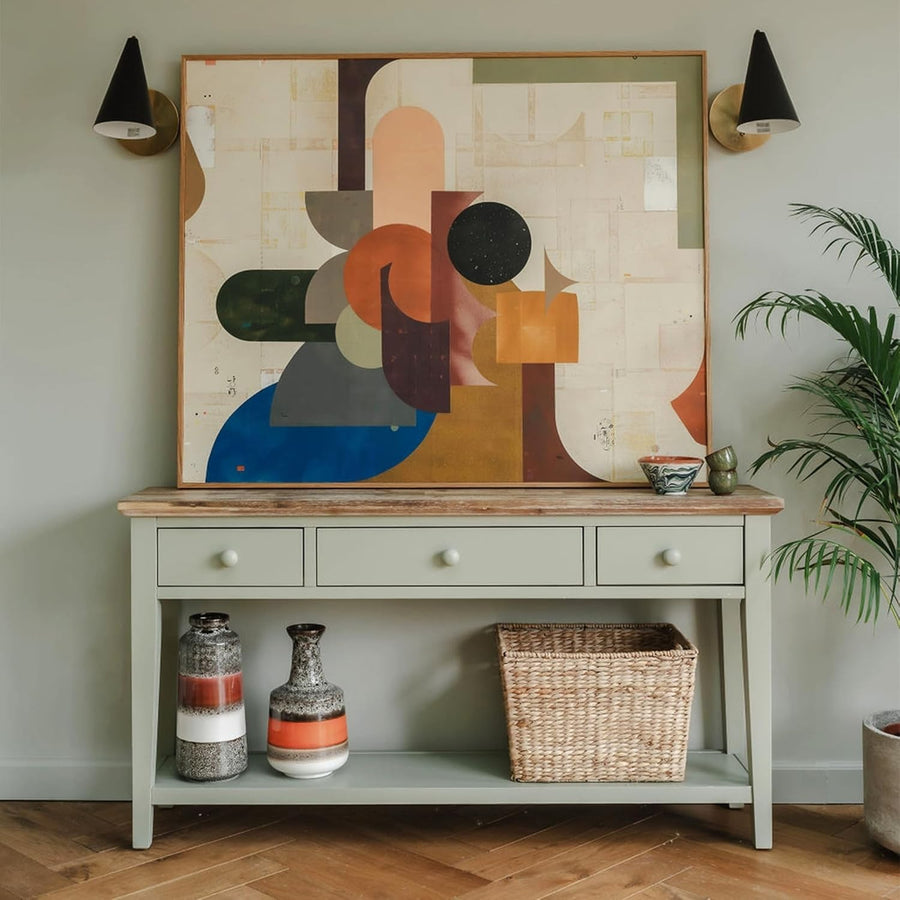 Elegant Console Table with Drawers & Bottom Shelf, Acacia Top, 143cm