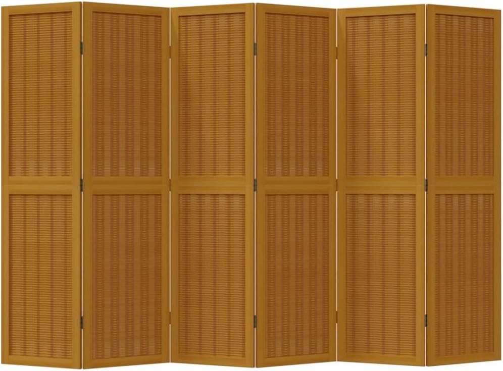 6 Panel Brown Wood Bamboo Room Divider 210x165cm Folding Privacy Screen for Home