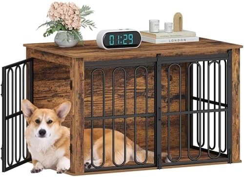 HEXCELEN Dog Crate Furniture Brown – Indoor Small/Medium Dog Cage & Side Table