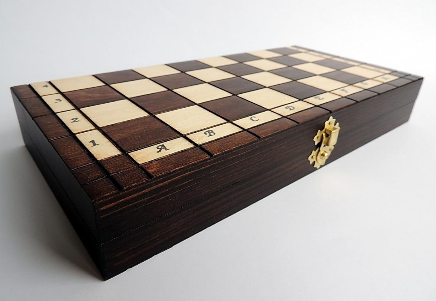 31cm Wooden Travel Chess Set with Red Felt Interior & Handcrafted Pieces