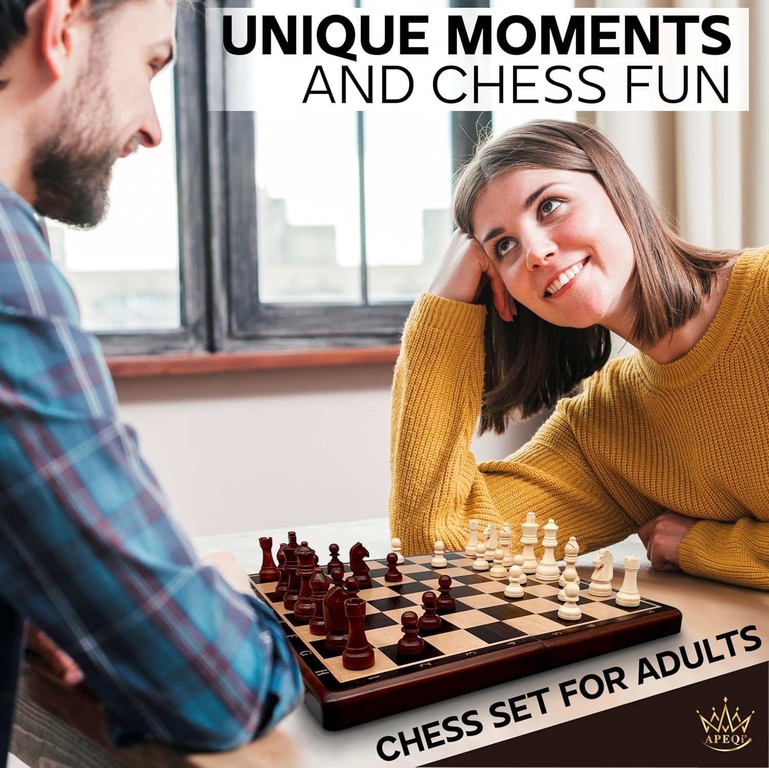 15" Magnetic Wooden Chess Set Luxury 38cm Folding Board + Extra Queens